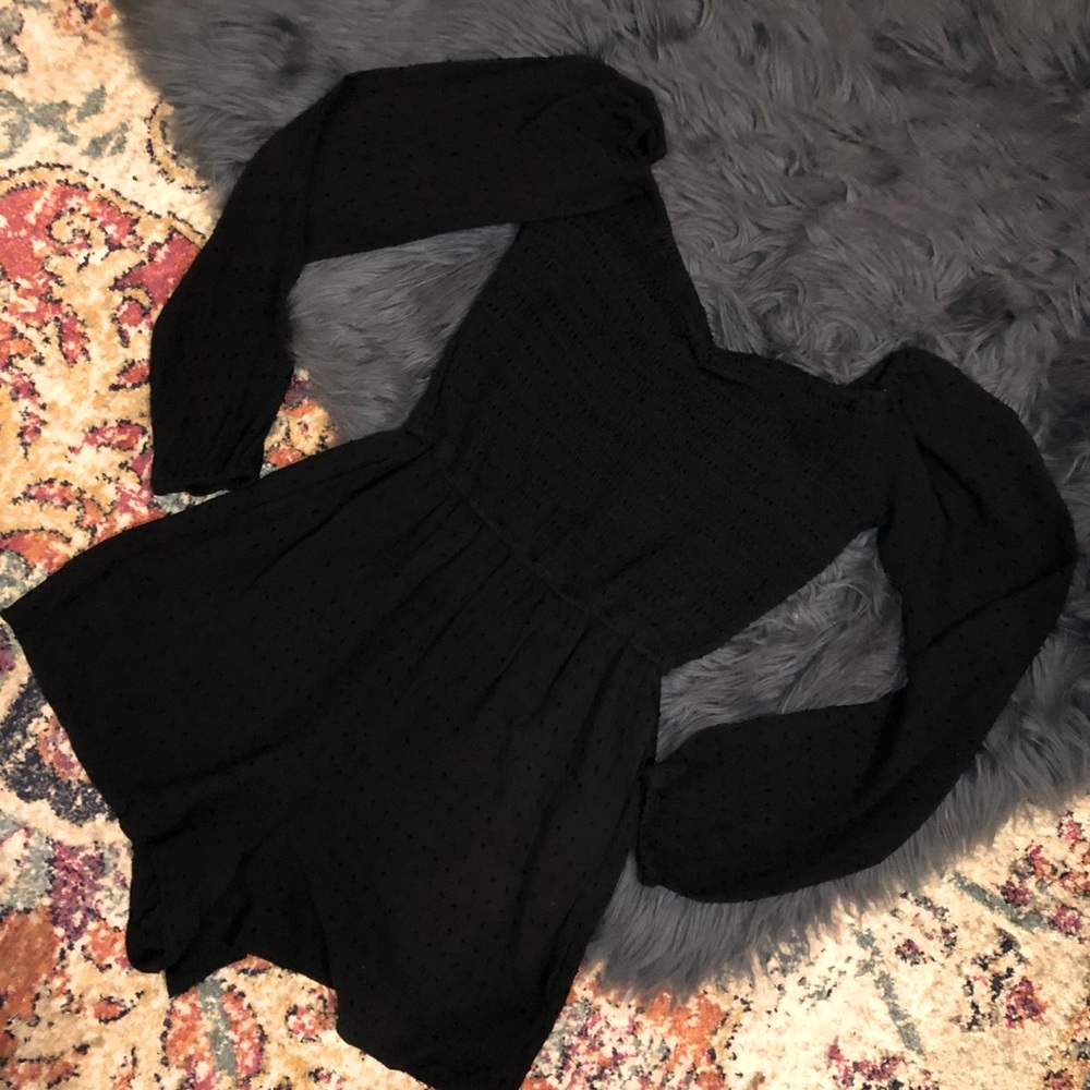 Juniors Black Off the shoulder smock romper